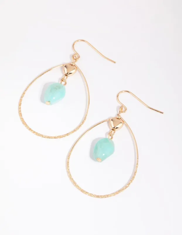 Gold Open Teardrop & Turquoise Facet Bead Earrings sold by lovisa