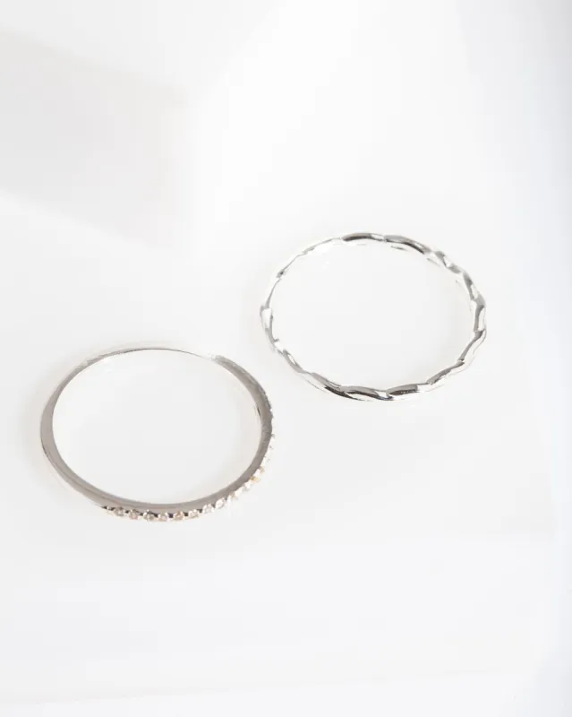 Sterling Silver Cubic Zirconia & Twisted Ring Stack sold by lovisa