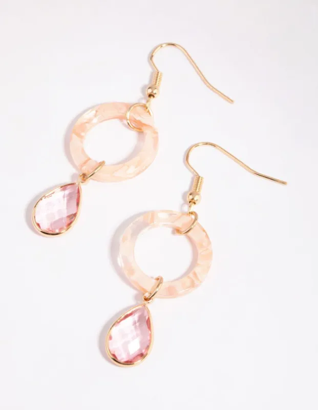 Pink Teardrop & Acrylic Open Circle Drop Earrings sold by lovisa