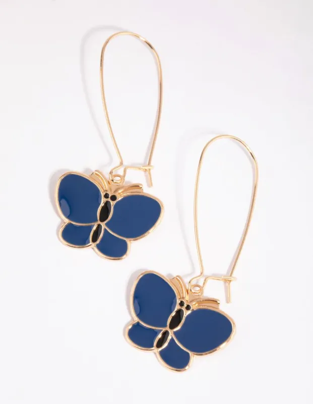 Gold & Navy Butterfly Fishhook Earrings sold by lovisa