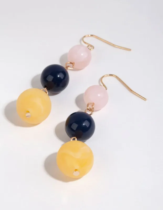 Gold Mixed Colour Round Bead Drop Earrings sold by lovisa
