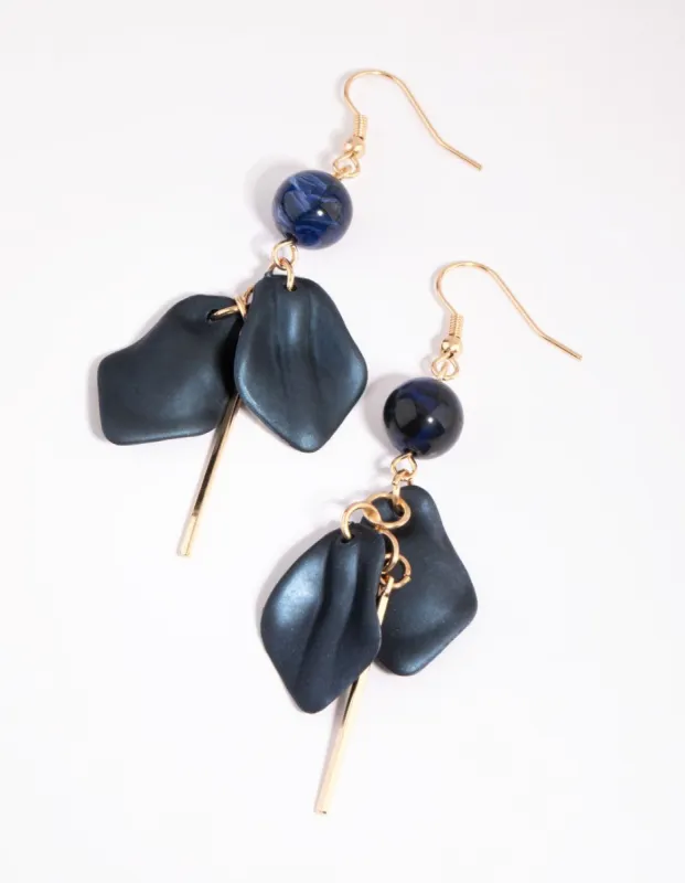 Gold & Navy Petal Drop Earrings sold by lovisa