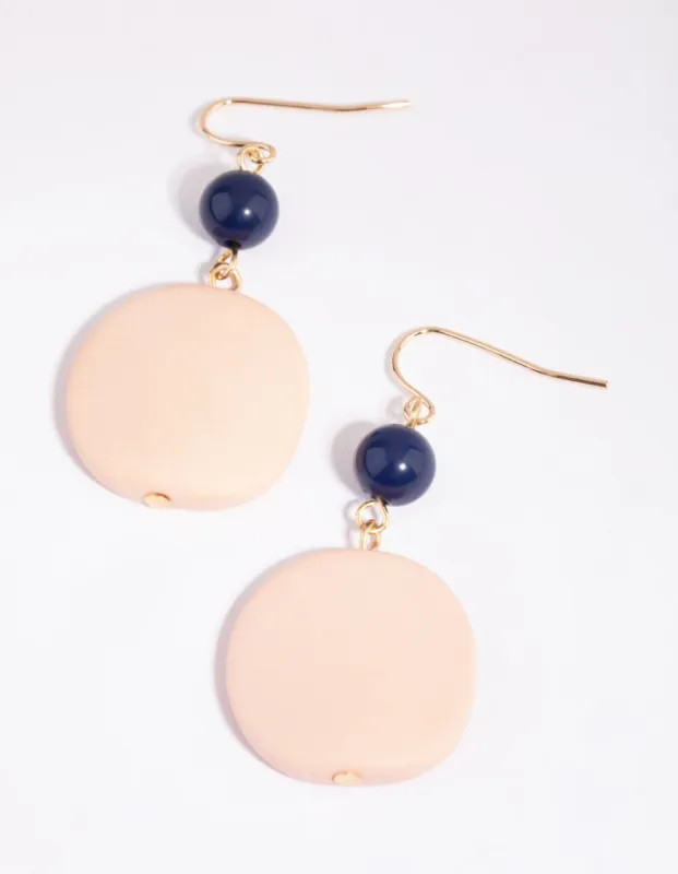 Navy Bead & Blush Disc Earrings sold by lovisa