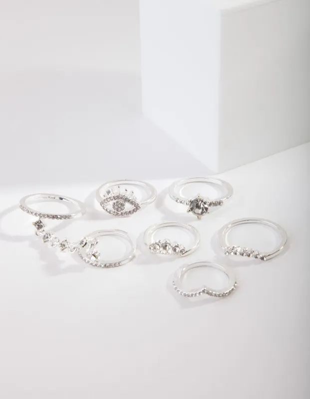 Silver Diamante Evil Eye Ring 7-Pack sold by lovisa