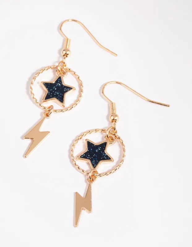 Gold Star & Lightning Bolt Earrings sold by lovisa