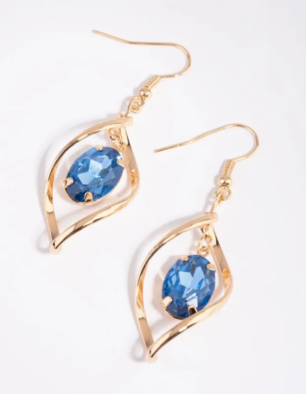 Gold & Blue Twisted Oval Drop Earrings sold by lovisa