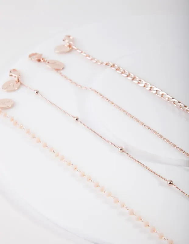 Rose Gold Mix Chain Bead Anklet Bracelet 4-Pack sold by lovisa