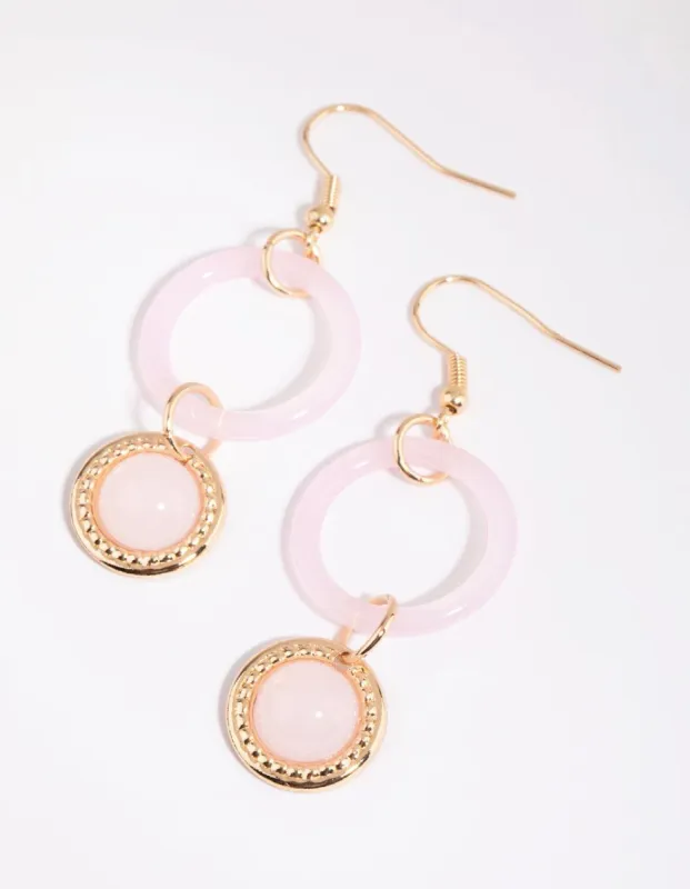Gold & Pink Open Circle Acrylic Drop Earrings sold by lovisa