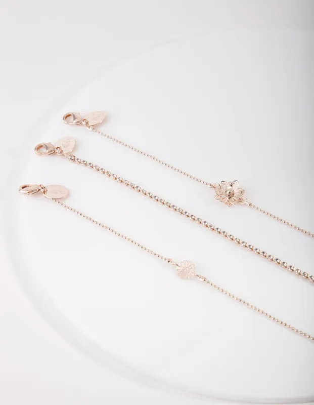 Rose Gold Flower Friendship Anklet Bracelet Pack sold by lovisa