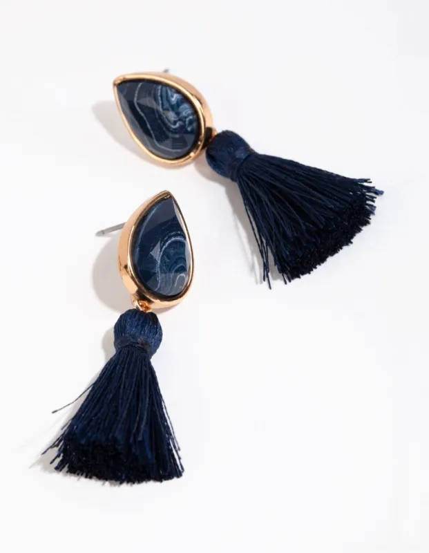Gold Swirl Beaded Tassel Drop Earrings sold by lovisa