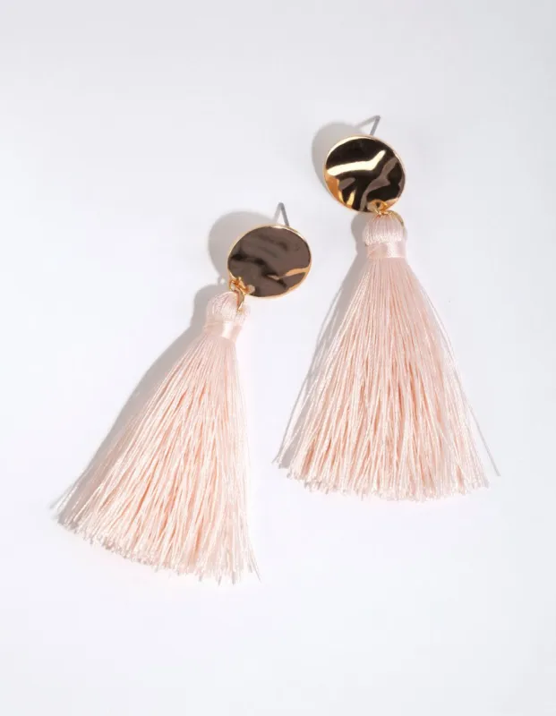 Pink Beaten Disc Long Tassel Earrings sold by lovisa