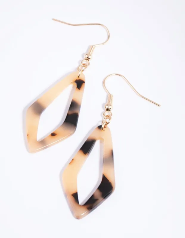 Tortoiseshell Acrylic Diamond Drop Earrings sold by lovisa