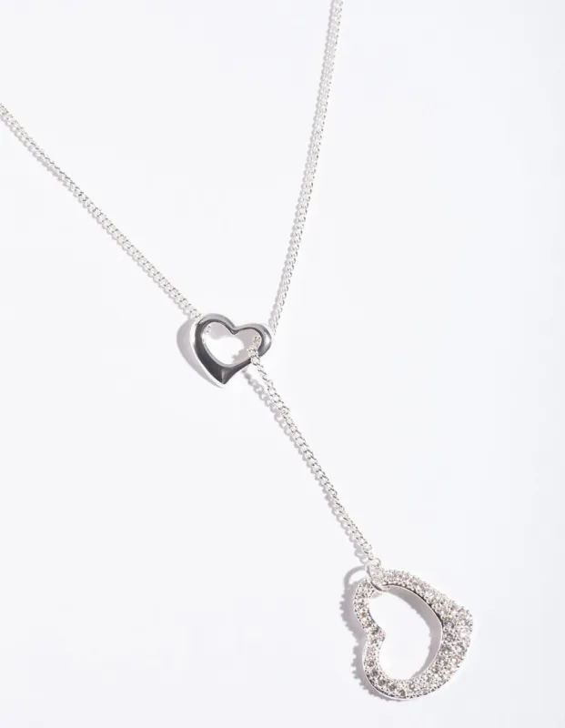 Silver Cubic Zirconia Heart Y Necklace sold by lovisa