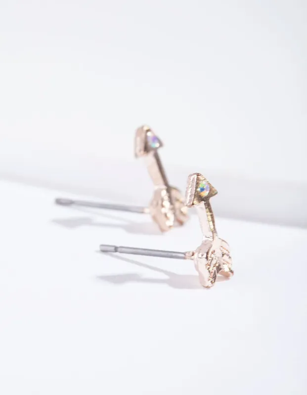 Rose Gold Arrow & Diamante Stud Earrings sold by lovisa