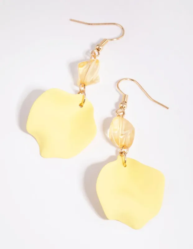 Matte Yellow Bead & Leaf Earrings sold by lovisa