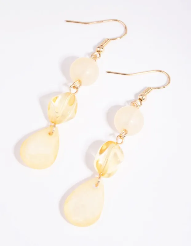 Yellow Triple Bead Drop Earrings sold by lovisa