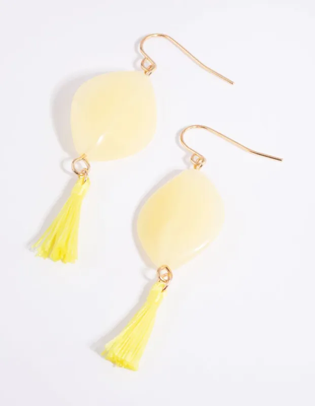 Yellow Bead & Tassel Drop Earrings sold by lovisa