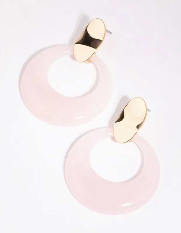 Gold Wavey Stud & Pink Acrylic Circle Earrings sold by lovisa