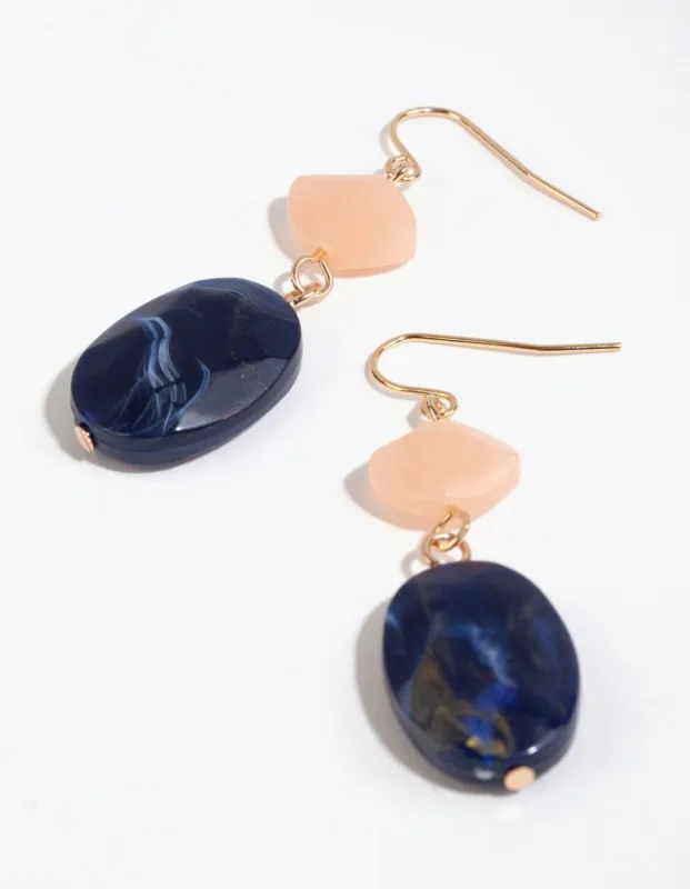 Navy Double Facet Bead Drop Earrings sold by lovisa