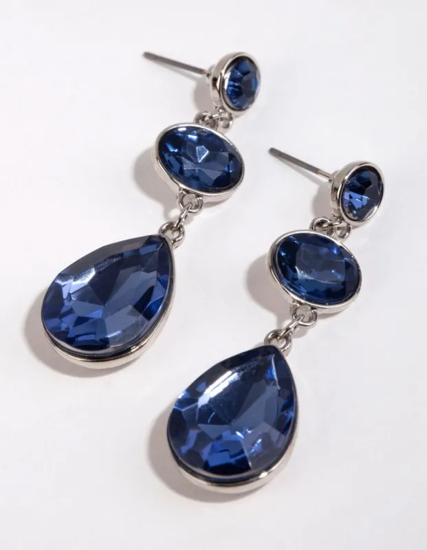 Rhodium Graduated Diamante Drop Earrings sold by lovisa