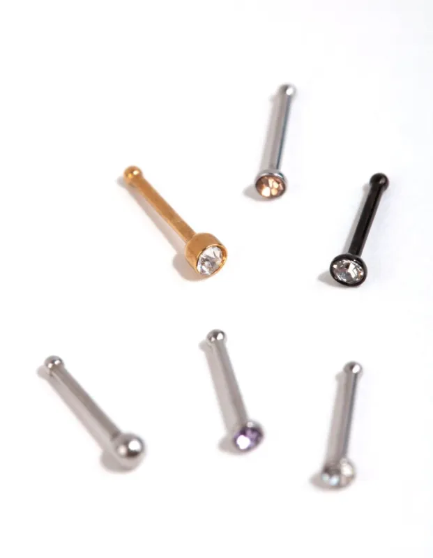 Mixed Metal Ball & Diamante Nose Stud 6-Pack sold by lovisa