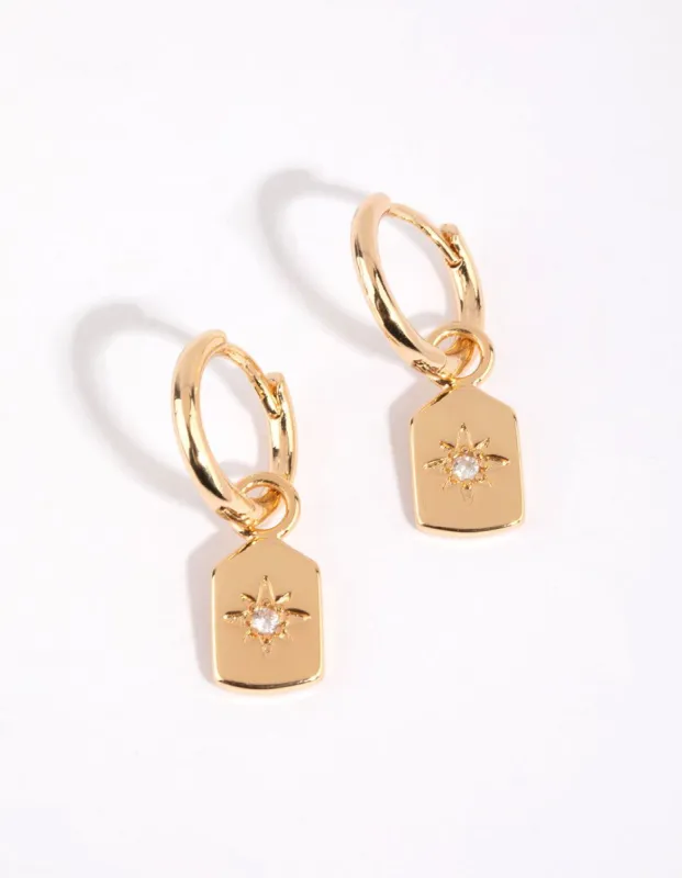 Gold Rectangular Diamante Huggie Earrings sold by lovisa