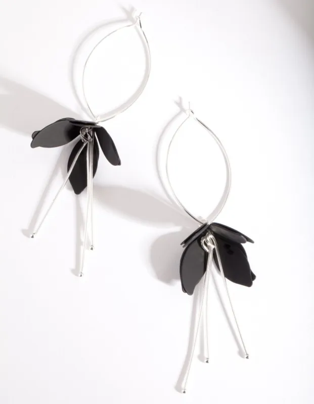 Silver Black Flower Drop Earrings sold by lovisa