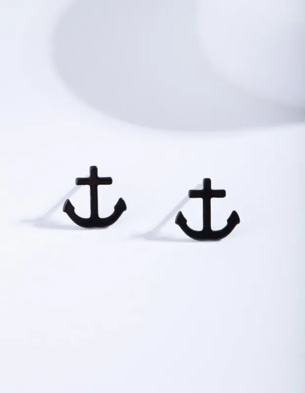 Black Anchor Stud Earrings sold by lovisa