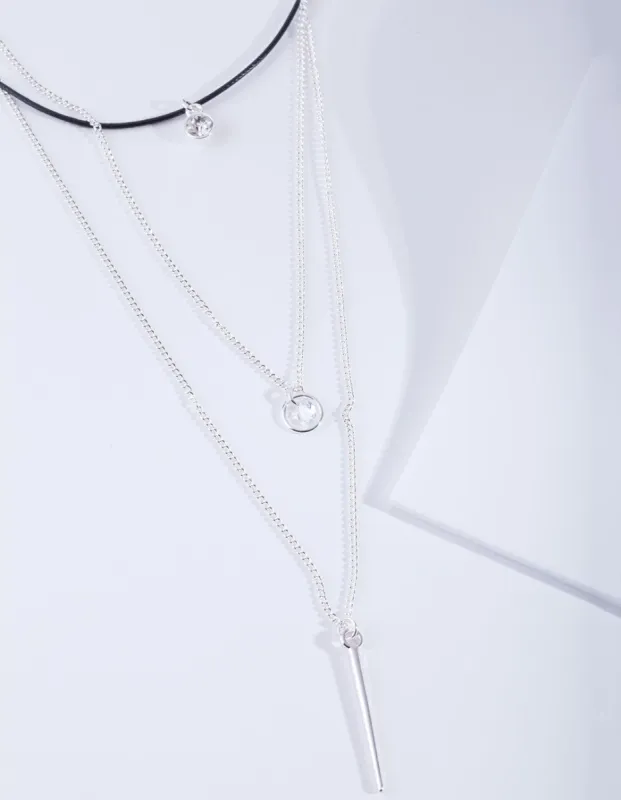 Silver Diamante & Stick Layer Choker sold by lovisa