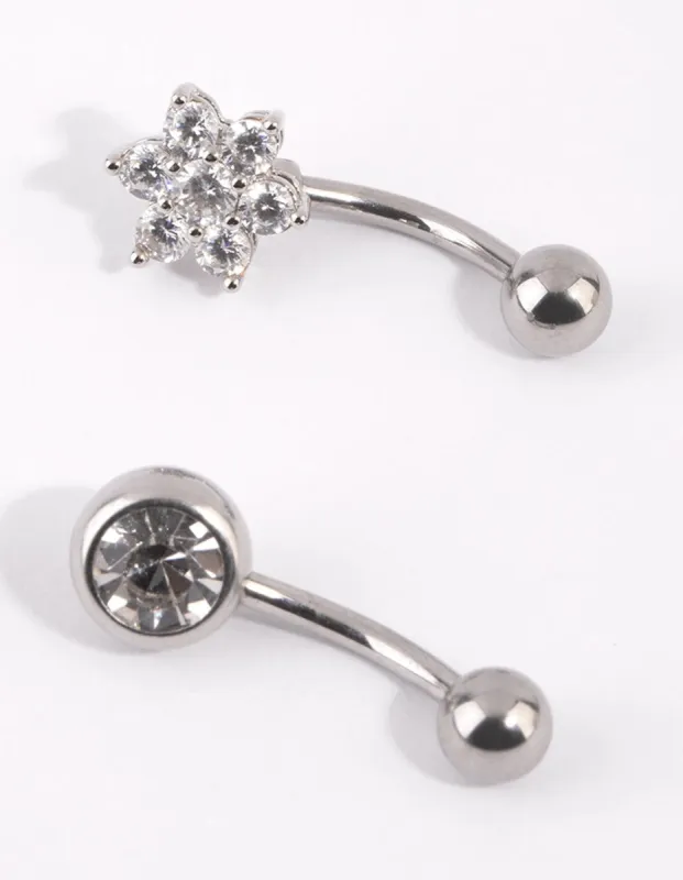 Surgical Steel Flower Diamante Belly Bar Set sold by lovisa