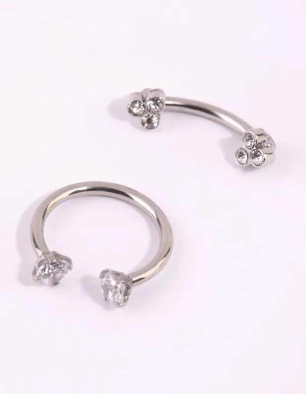 Surgical Steel Cubic Zirconia Horseshoe & Barbell Set sold by lovisa