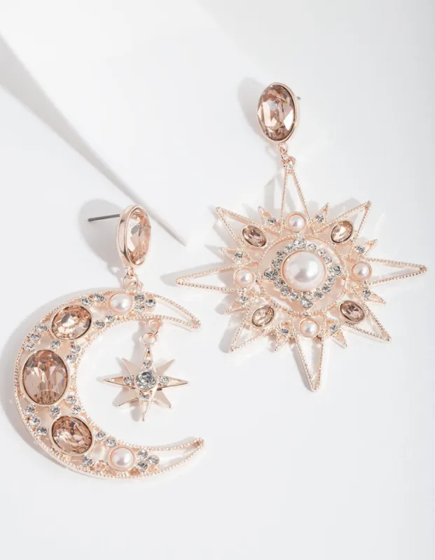 Rose Gold Statement Celestial Earrings sold by lovisa