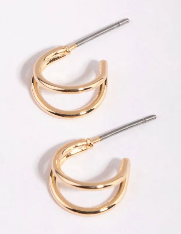 Gold Double Hoop Huggie Earrings sold by lovisa