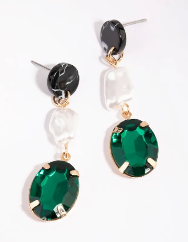 Green Mixed Stone Drop Earrings sold by lovisa