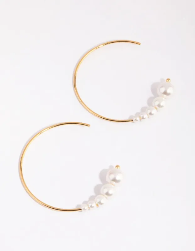 Gold Plated Sterling Silver Fine Pearl Hoop Earrings sold by lovisa
