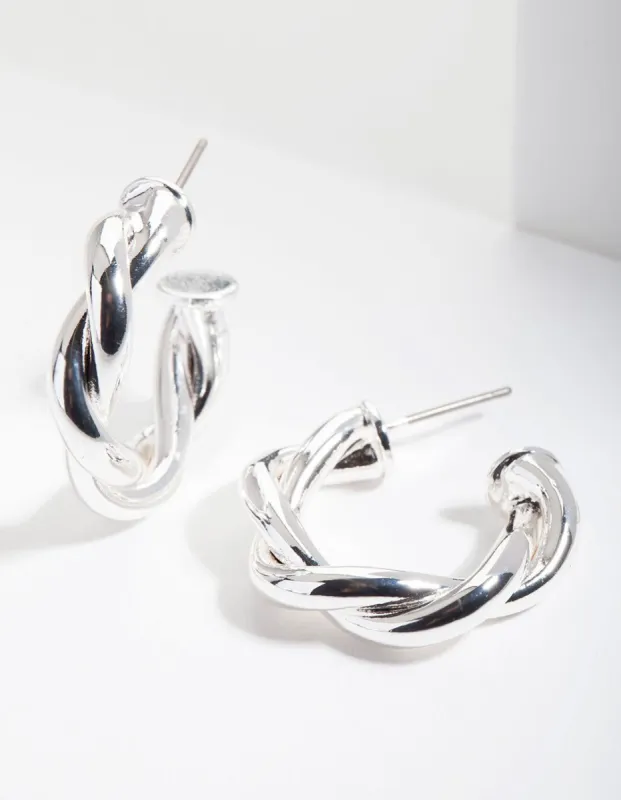 Silver Medium Rope Hoop Earrings sold by lovisa