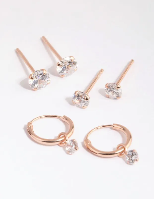 Rose Gold Plated Sterling Silver Cubic Zirconia Earring Pack sold by lovisa