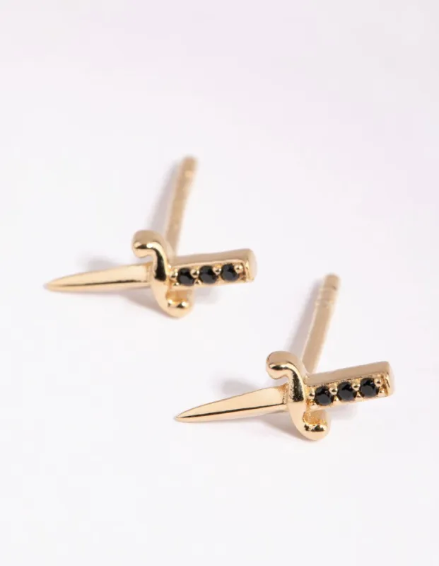 Gold Plated Sterling Silver Dagger Stud Earrings sold by lovisa