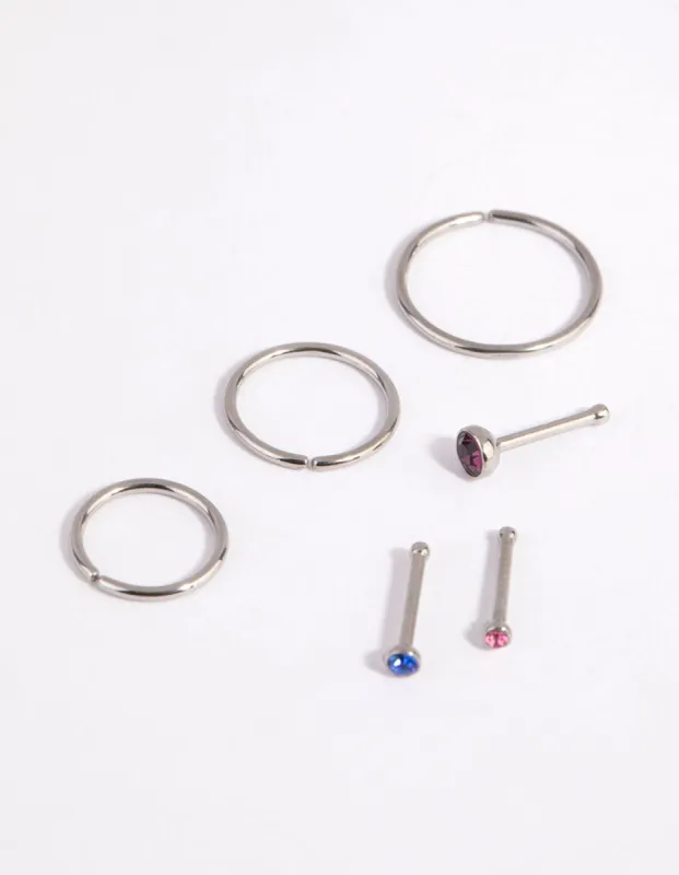Surgical Steel Graduated Stud & Hoop Nose Stud & Ring 6-Pack sold by lovisa