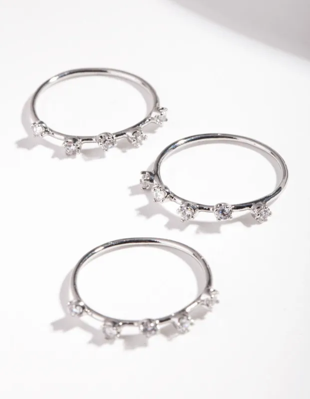 Rhodium Cubic Zirconia Pattern Ring Stack sold by lovisa