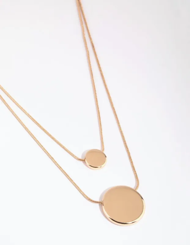 Gold Circle Disc Layered Necklace sold by lovisa