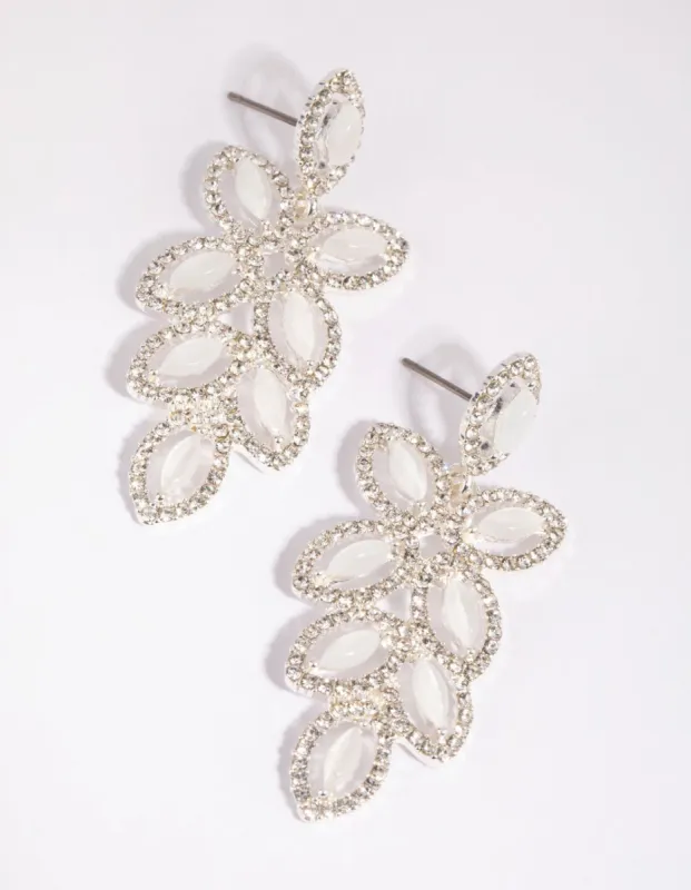 Silver Flower Cut Out Diamante Drop Earrings sold by lovisa