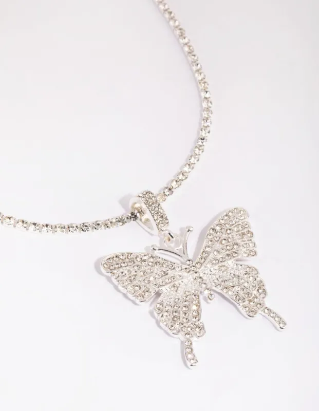Silver Statement Diamante Butterfly Necklace sold by lovisa