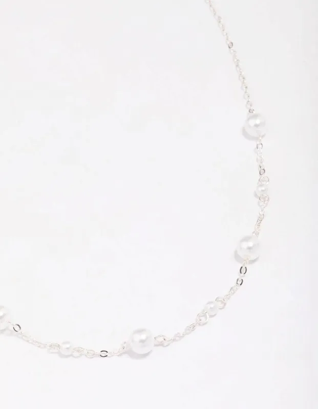 Silver Pearl & Ball Station Chain Necklace sold by lovisa