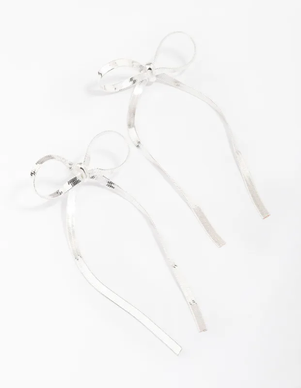Silver Snake Chain Bow Drop Earrings sold by lovisa