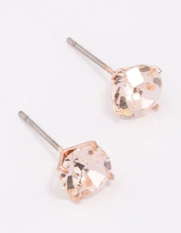Rose Gold Pink Crystal Stud Earrings sold by lovisa