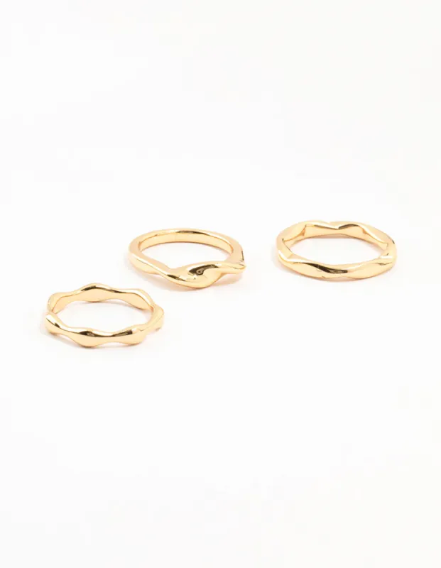 Gold  Plated Irregular Stacking Rings 3-Pack sold by lovisa