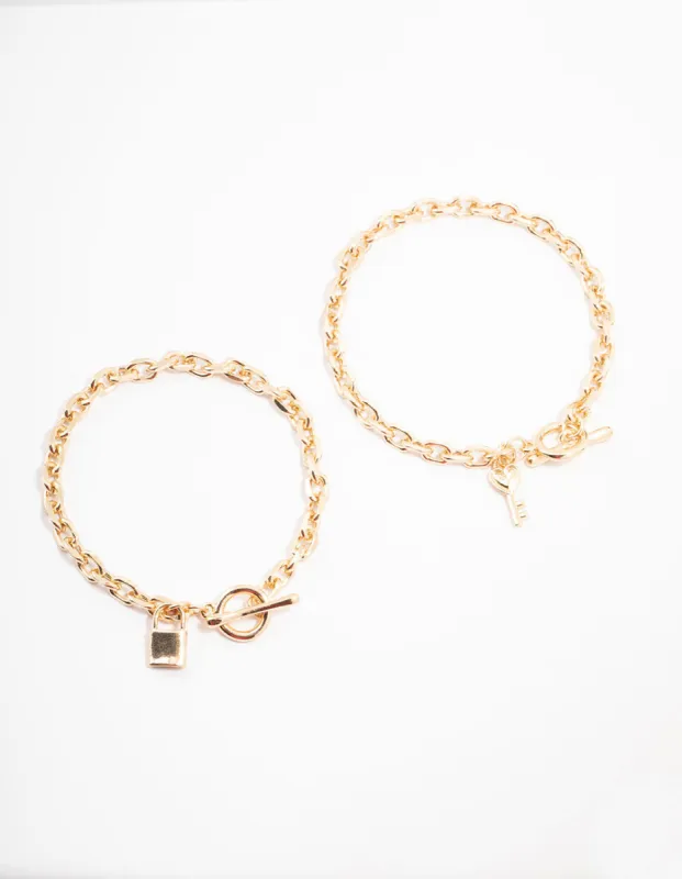 Gold Chunky Lock & Key Charm Bracelet Pack sold by lovisa