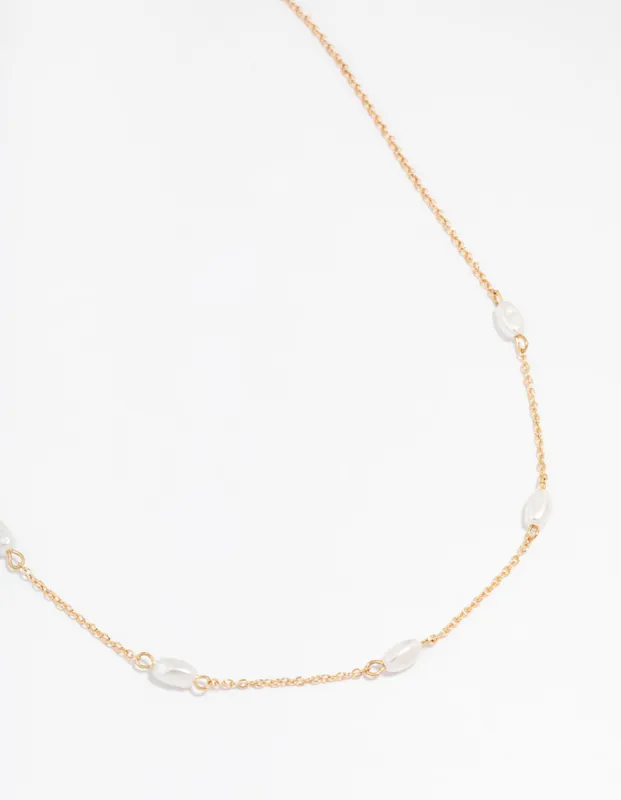 Gold Oval Pearl Station Necklace sold by lovisa