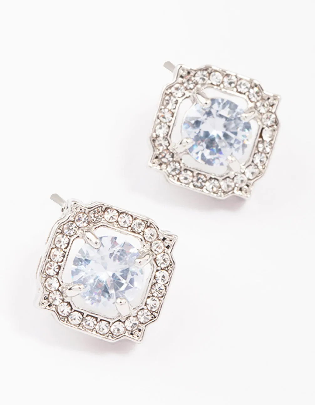 Rhodium Encased Diamante Stud Earrings sold by lovisa
